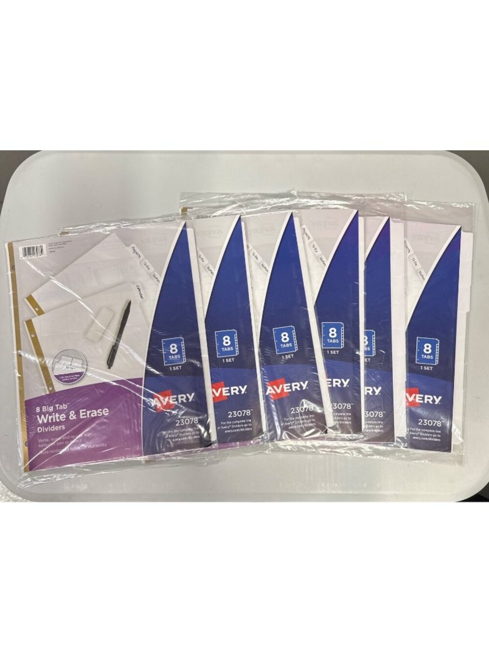 6 Sets Avery Big Tab Write & Erase Dividers 23078  8 White Tabs per Set